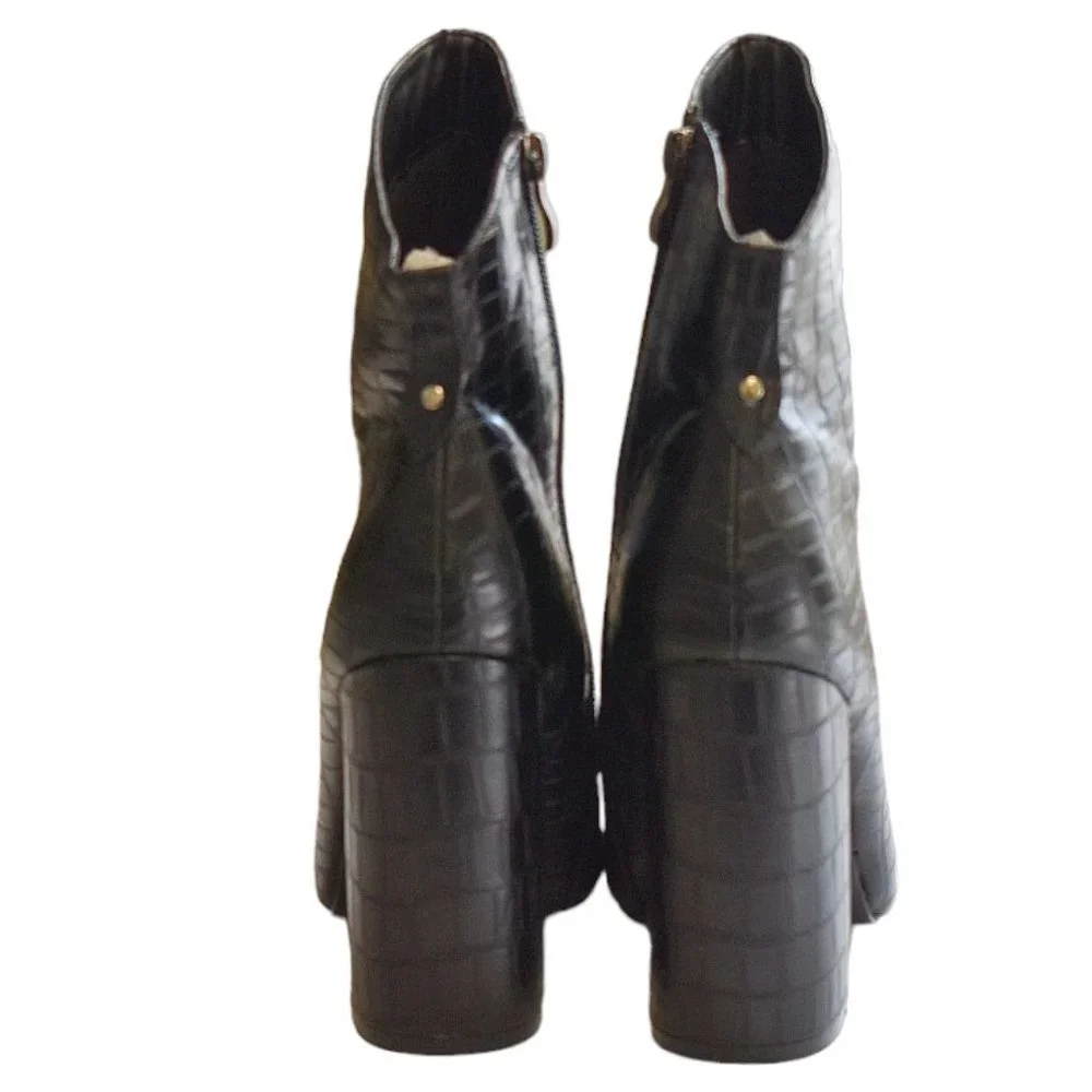 Nasty Gal Faux Black Patent Leather Croc  Ankle Boots